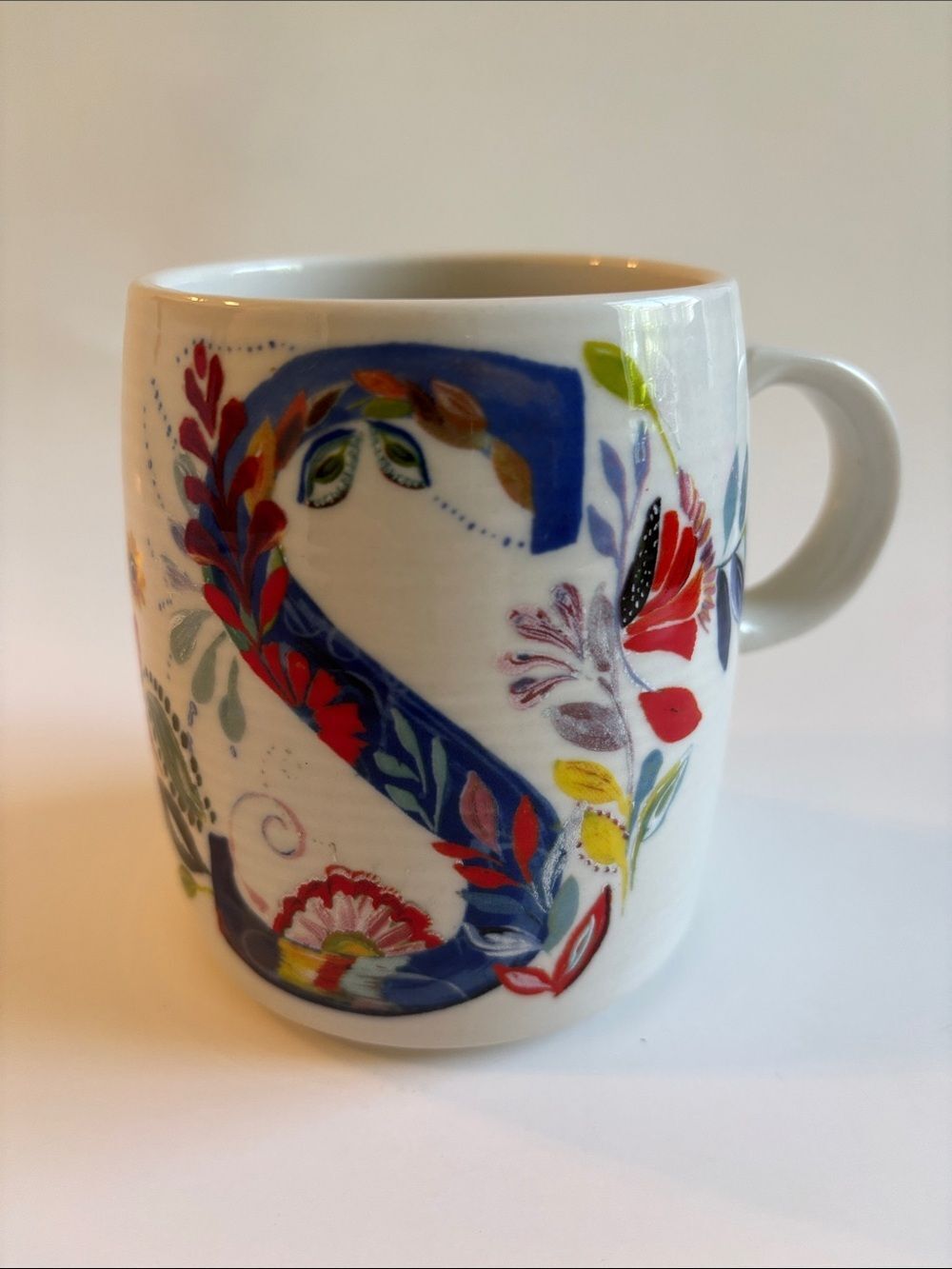 Anthropologie Starla Halfmann Initial Letter S Floral Cup Mug